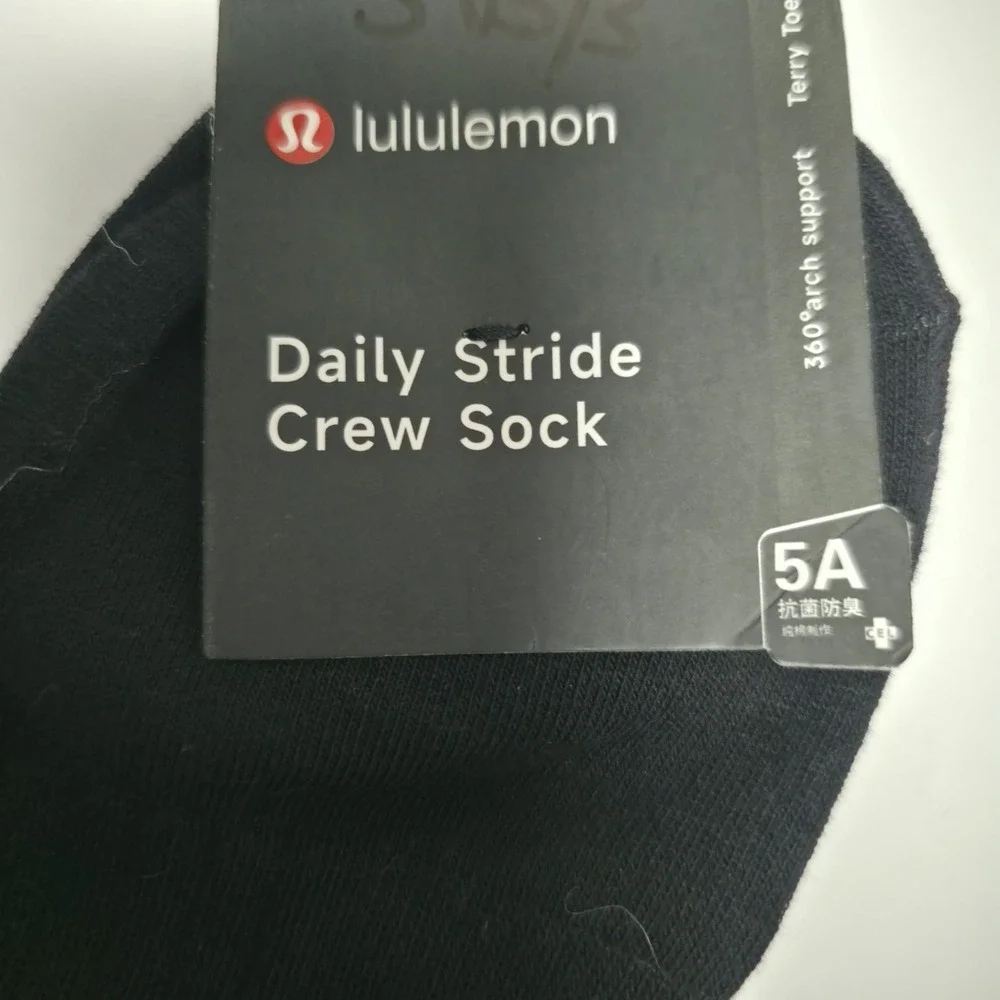 Lululemon Daily Stride Crew Socks Black Logo Size S/M Pack Of 3 New